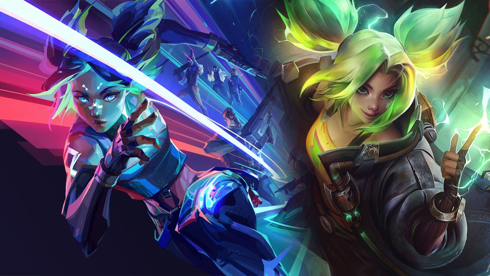 RIOT GAMES characters Neon from Valorant and Zeri from League of Legends we...